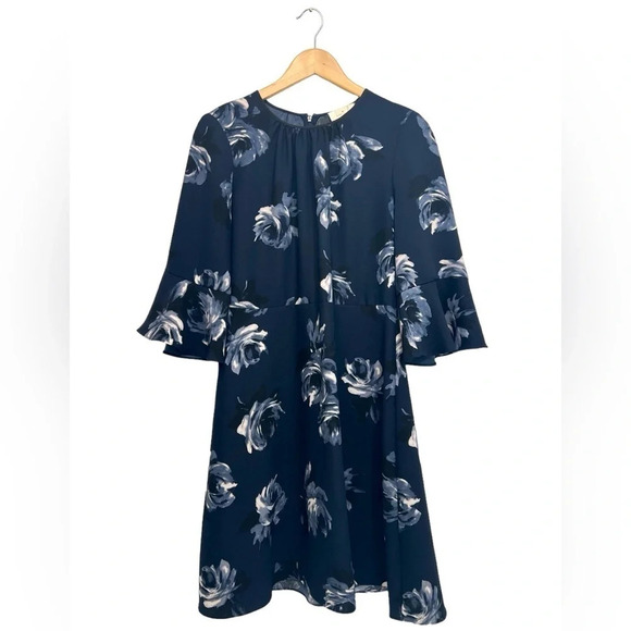 KATE SPADE Night Rose Crepe Star Bright Rich Navy Dress Floral Feminine Size 10 - Picture 5 of 10